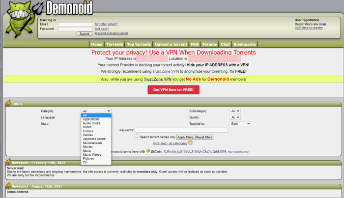 Top torrent sites - demonoid